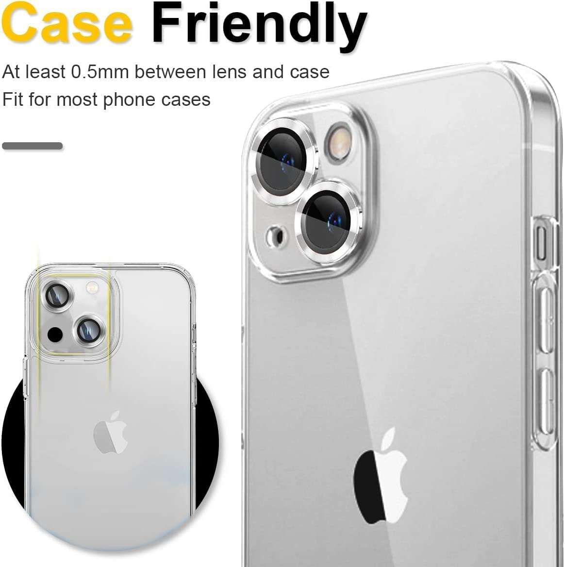 DD SON Back Camera Lens Protector Tempered Glass For iPhone 14/iPhone 14 Plus | Case Friendly with Edge to Edge Coverage and Easy Installation Kit, Pack of 1 (Silver) 6