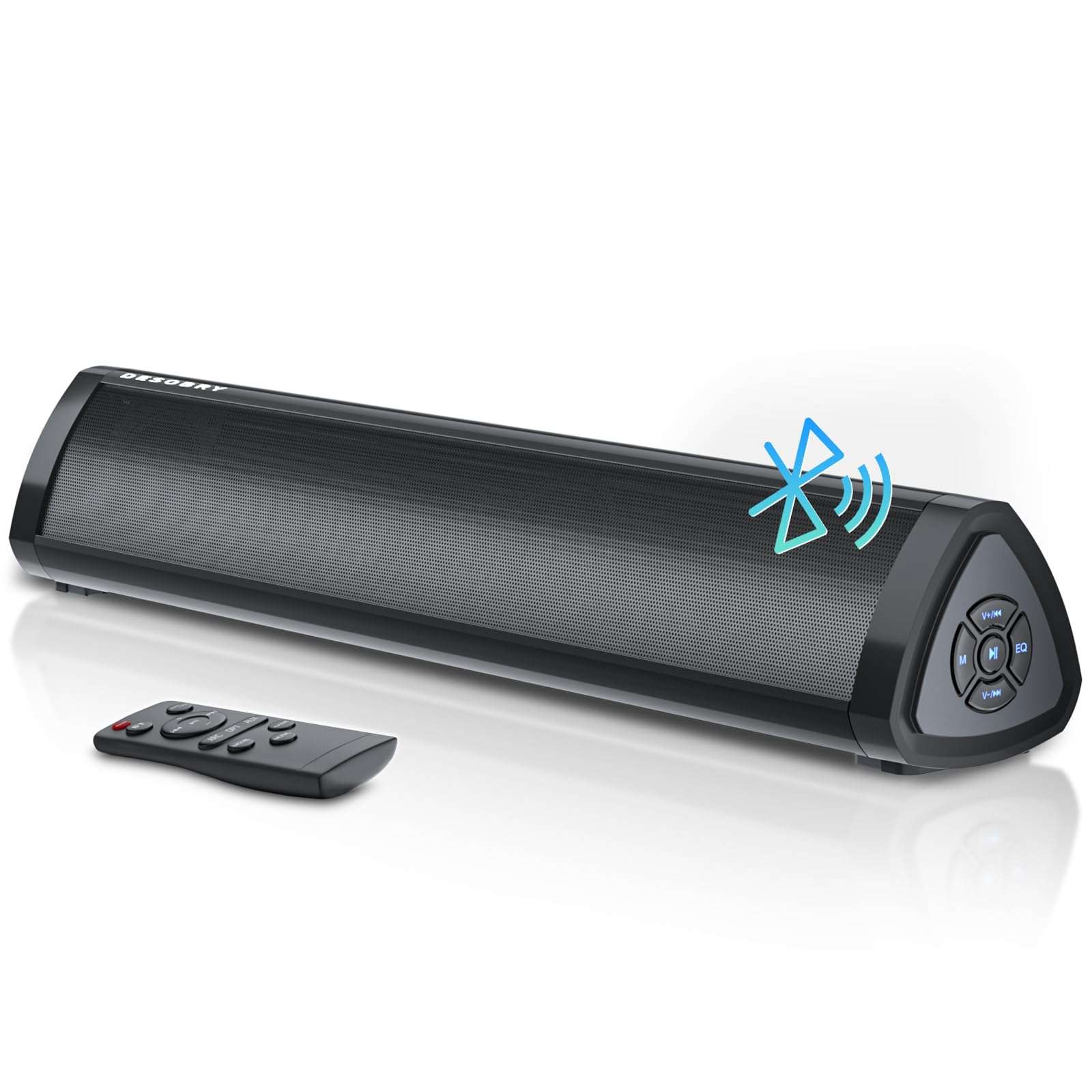 Desobry 16 inch Sound Bar for Smart TV, Small Soundbar with Surround Sound System, Bluetooth Sound Bar with HDMI/ARC/AUX/Coaxial/Optical/USB, Soundbar Speaker for Projector, TV, PC, Table Mountable 1