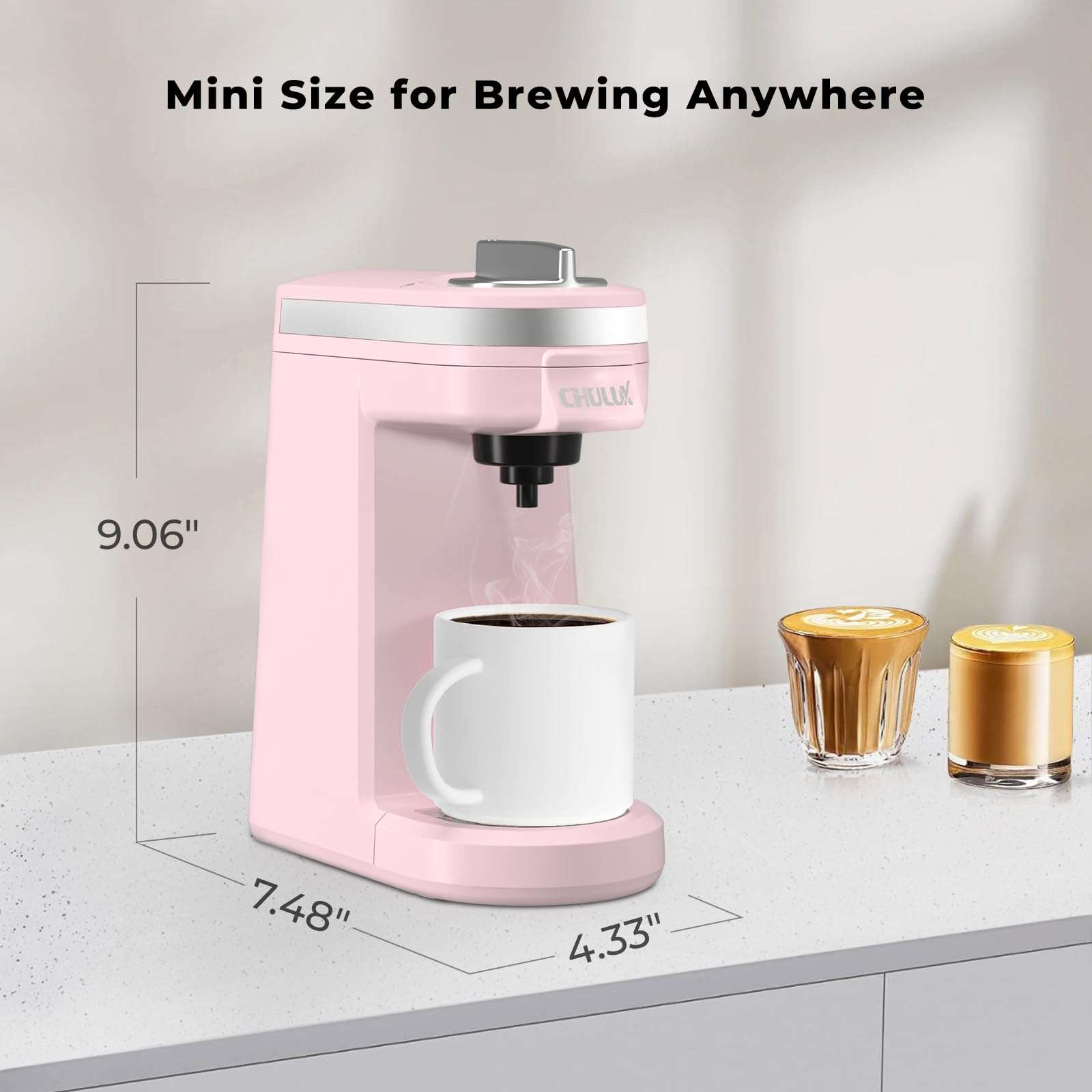 CHULUX 2 in 1 Mini Trip Coffee Maker for K Capsule & Ground Coffee, Single Serve Coffee Maker for One Cup Americano, Lightweight Pod Coffee Machine, Dusty Rose 5