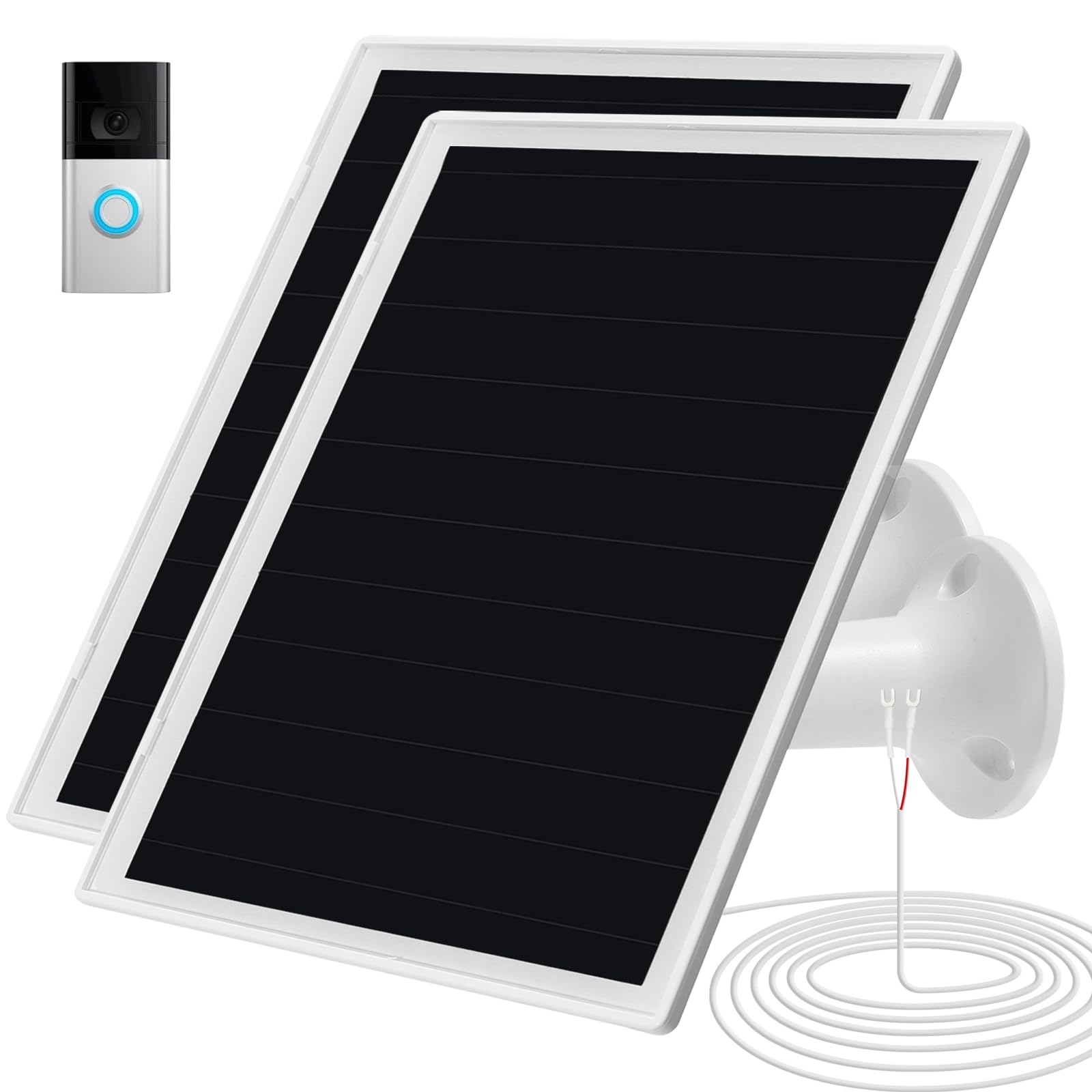 Solar Panel Charger for Ri ng doorbell Camera, Compatible with Ring Video Doorbell 3/3+/4, Battery Video Doorbell Plus, Not for Ring Video Doorbell 2, Waterproof, 6W Fast Charging (2Pack)