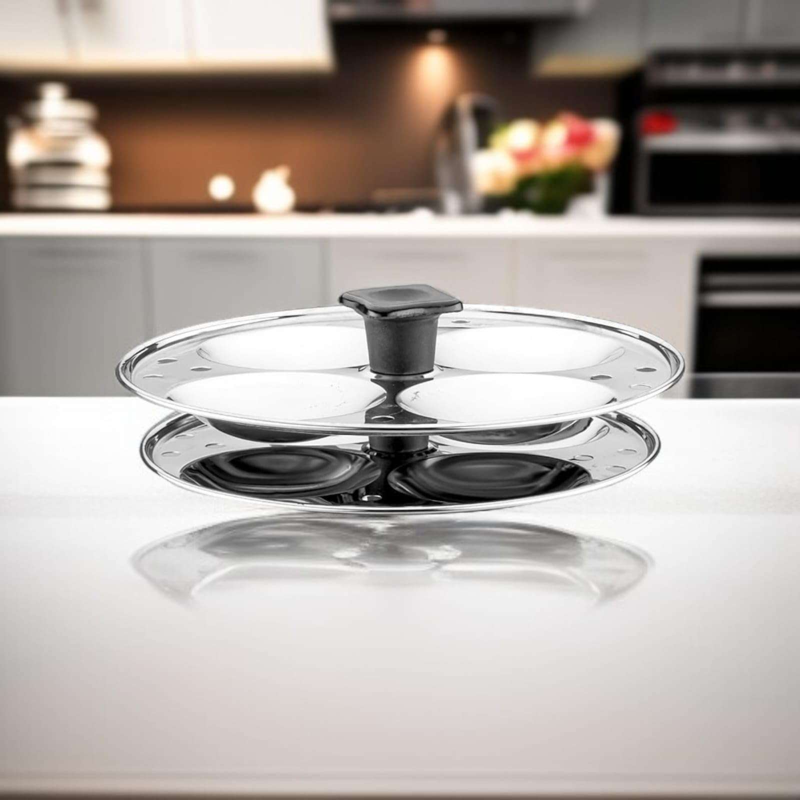 Fortuna Stainless Steel Multi Purpose Kadai with Steel Lid, Idli Maker Steel 2 Idli Plate 8 Cavity Idli Cooker Stainless Steel Idly Pot 4