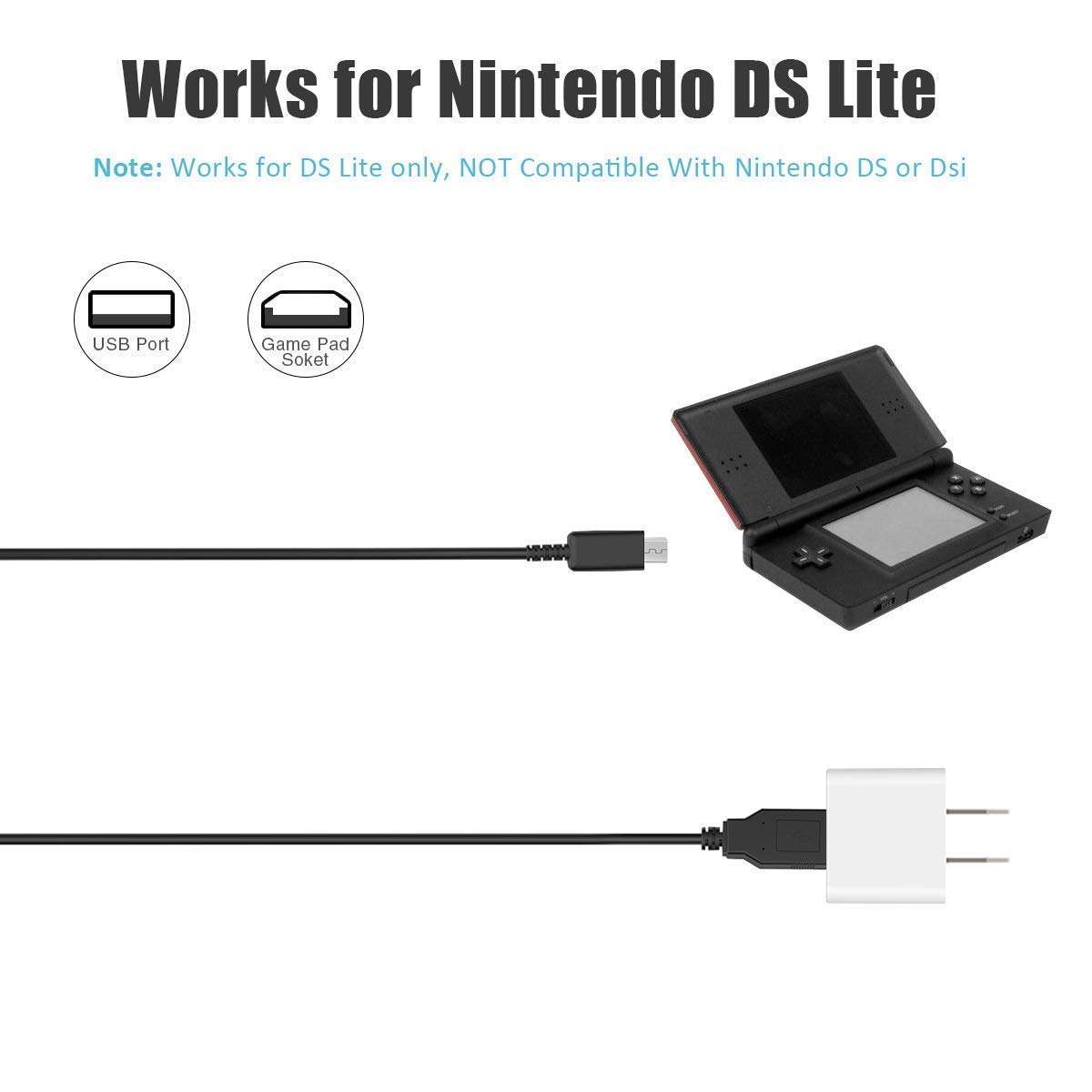 6amLifestyle [2 Pack] Charger Cable for Nintendo DS Lite 4FT USB Charger Cable ONLY for DS Lite, NOT Compatible with Nintendo DS/3DS/3DSXL/DSI/DSIXL 2