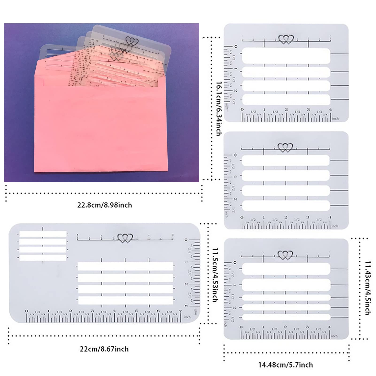 Envelope Stencil, Envelope Stencil Template, Envelopes Addressing Guide Stencils 4 Style with 2 Envelopes, Envelope's Addressing Stencils, Address Line Calligraphy Ruler Templates 2