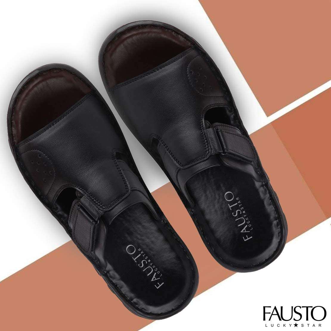 FAUSTO Men's FST KI-9519 BLACK-43 Black Formal Leather Dress Slip On Slippers (9 UK) 2