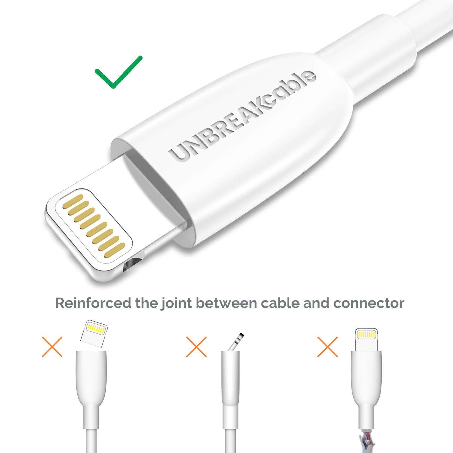 UNBREAKcable 3.3ft/1M iPhone Charger Cable - [Apple MFi Certified] Short Lightning Cable Fast USB Charging Cord for iPhone 14 13 12 11 Pro Max Mini XS XR X SE 8 7 6 Plus 6s 5 iPad iPod AirPods - White 5