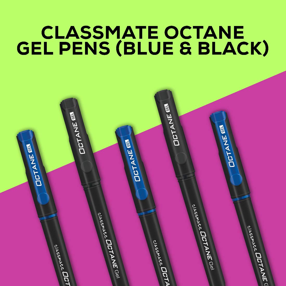 Classmate Octane Gel Pen (Blue & Black)- Pack Of 25 + 10 Gel Refills Free & Classmate Pulse Single Line 5-Subject Notebook - 297Mm X 210Mm, 60 Gsm, 250 Pages(Color And Design M 4