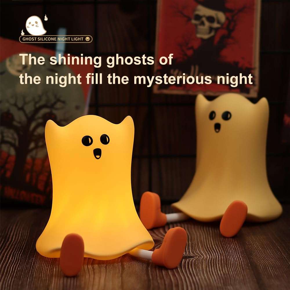 Halloween Ghost Night Light,Halloween Ghost LED Light for Woman and Kids,3 Level Dimmable Nursery Night Light,Rechargeable Baby Night Light Toddler Night Light for Bedroom,Funny Halloween Decorations 5