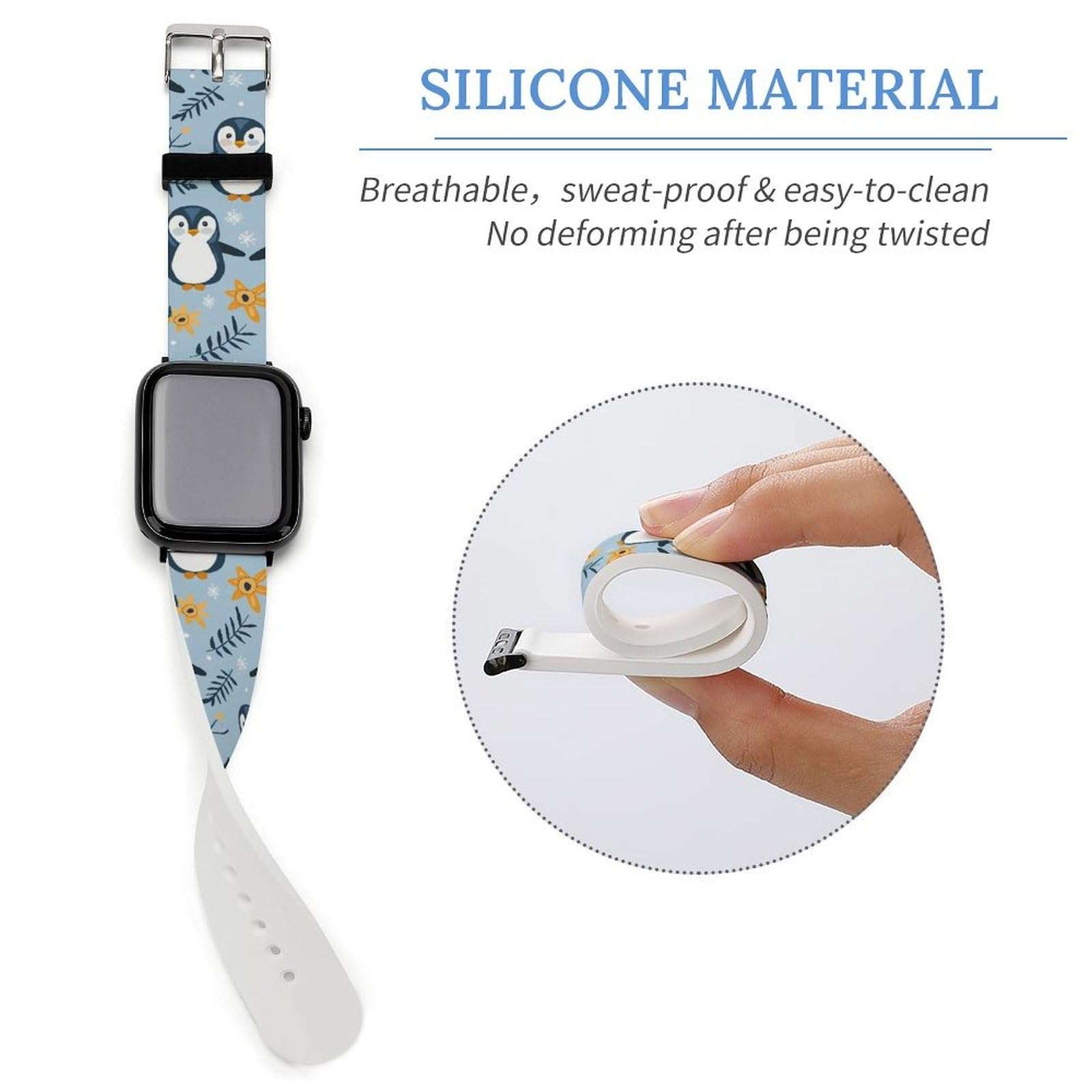 Cute Penguins Silicone Watch Band for Women Men Replacement Watch Strap Wristbands 38mm/40mm 5