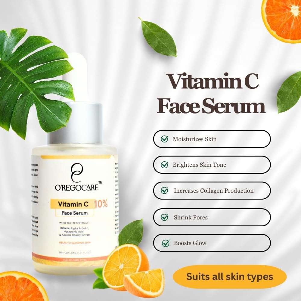 OREGOCARE 10% Vitamin C Face Serum | Helpful in Skin Brightening, Smooths Fine Lines, Firms Skin, Fights Age Spots & Hydrates with Easyliance | For both Men & Women | 30ml, Pack of 1 3
