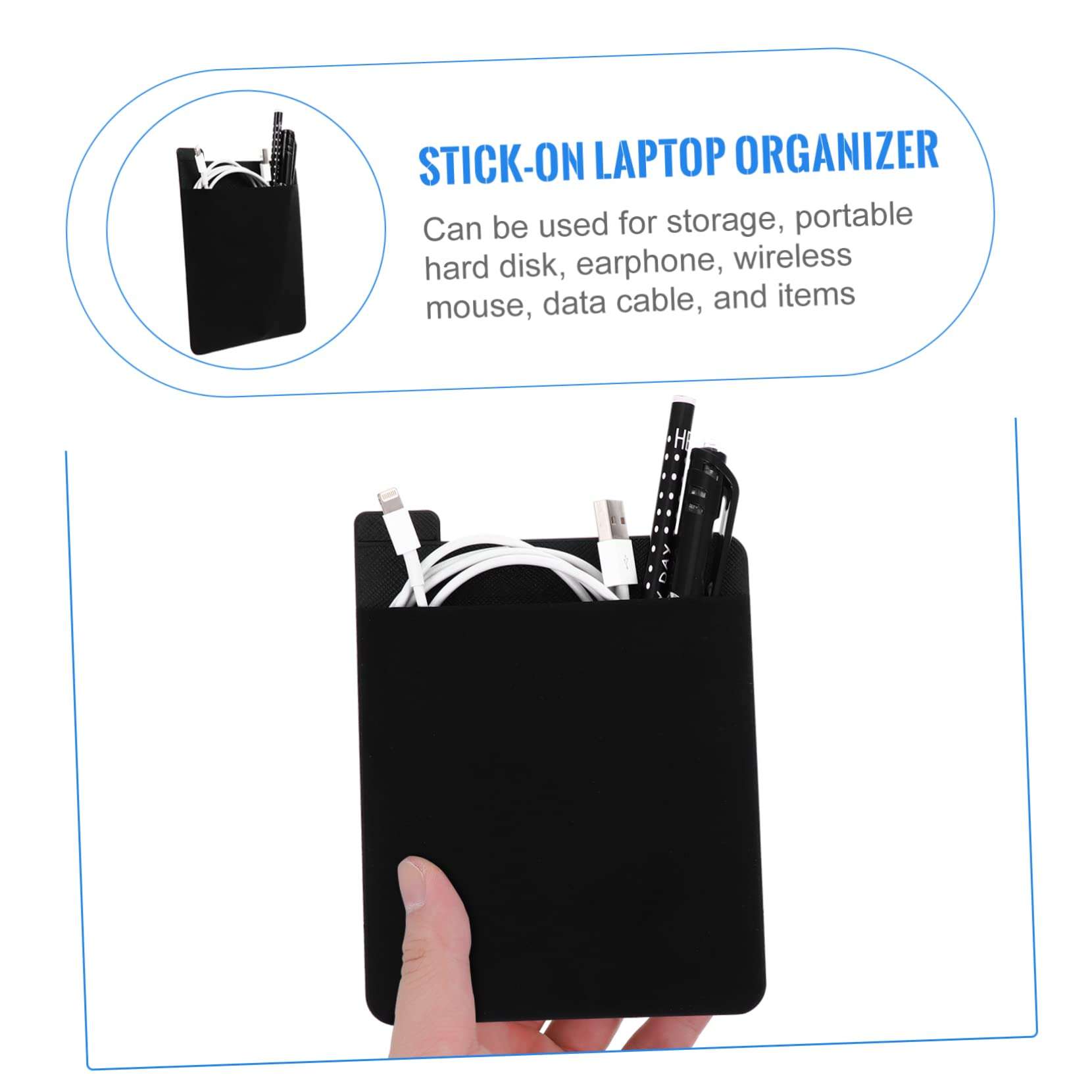 Angoily 1 PC Tablet Peripheral Storage Computer Mouse Elastic Stylus Pocket External Hard Drive for Laptop Elastic Pencil Holder Stick- on Laptop Organizer Bag Tablet Stand Black Leather 5