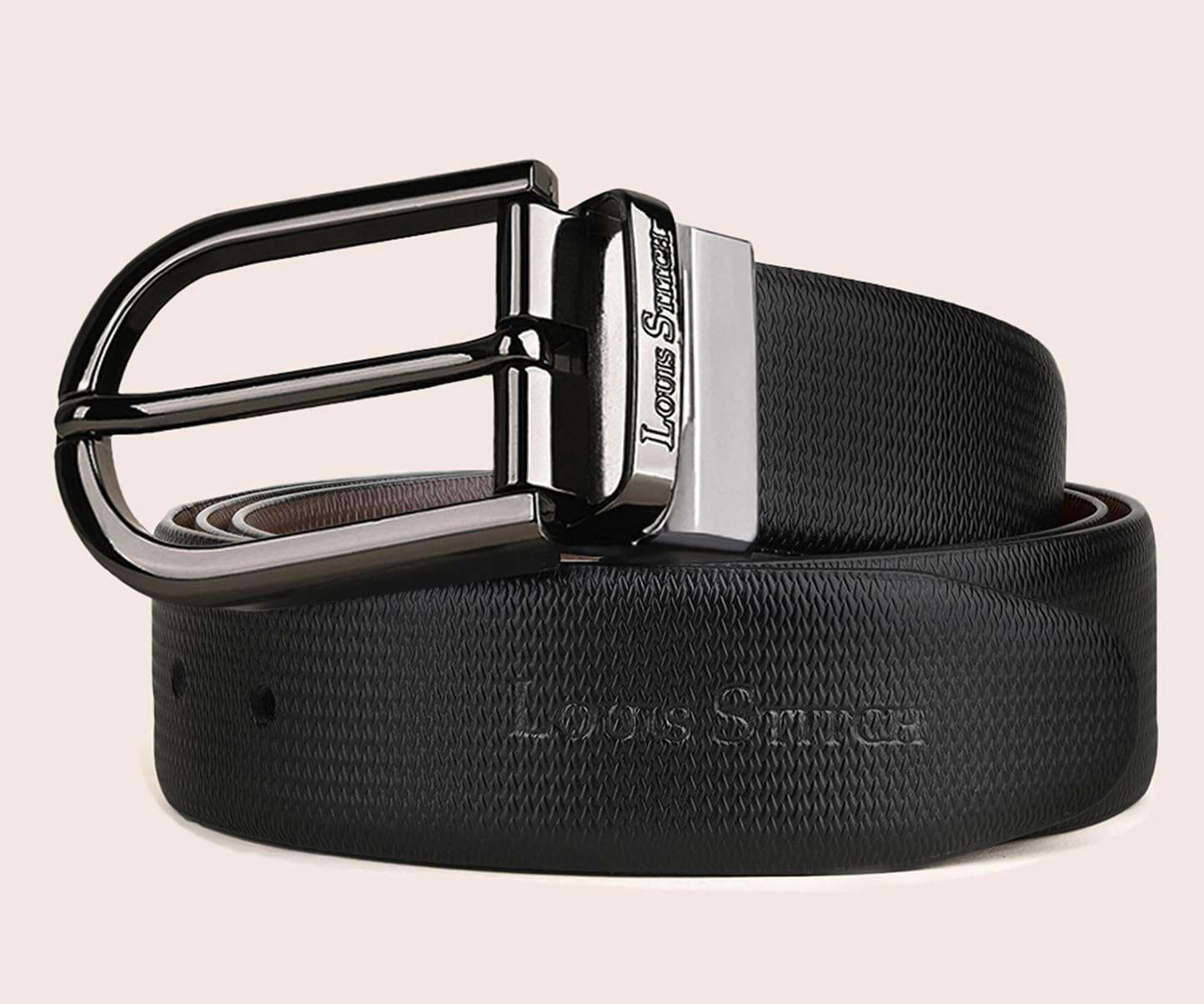 LOUIS STITCH Men's Italian Leather Reversible Belt 1.25 inch (35mm) Handcrafted Formal Waist Strap with Gunmetal Buckle Belt for Men Gents Boys (Black/Brown) (BE-DCGM) (Size-36) 4