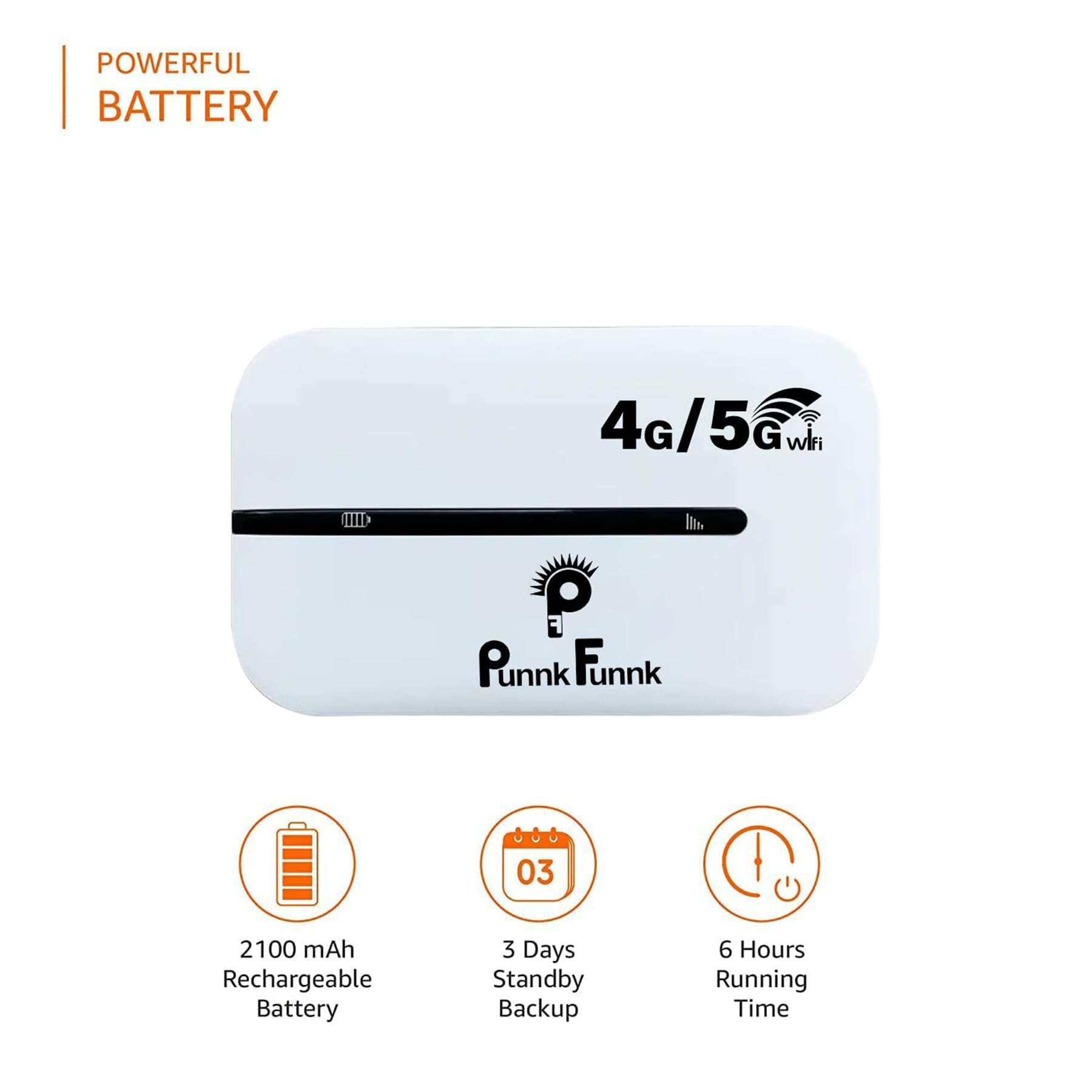 Punnk Funnk Mi-Fi 4G LTE Wireless Dongle with All Sim Network Support for Desktop & Laptops | 2100mAh Rechargeable Battery | Plug & Play Data Card Stick with Up to 150Mbps Wi-Fi Hotspot (White) 6