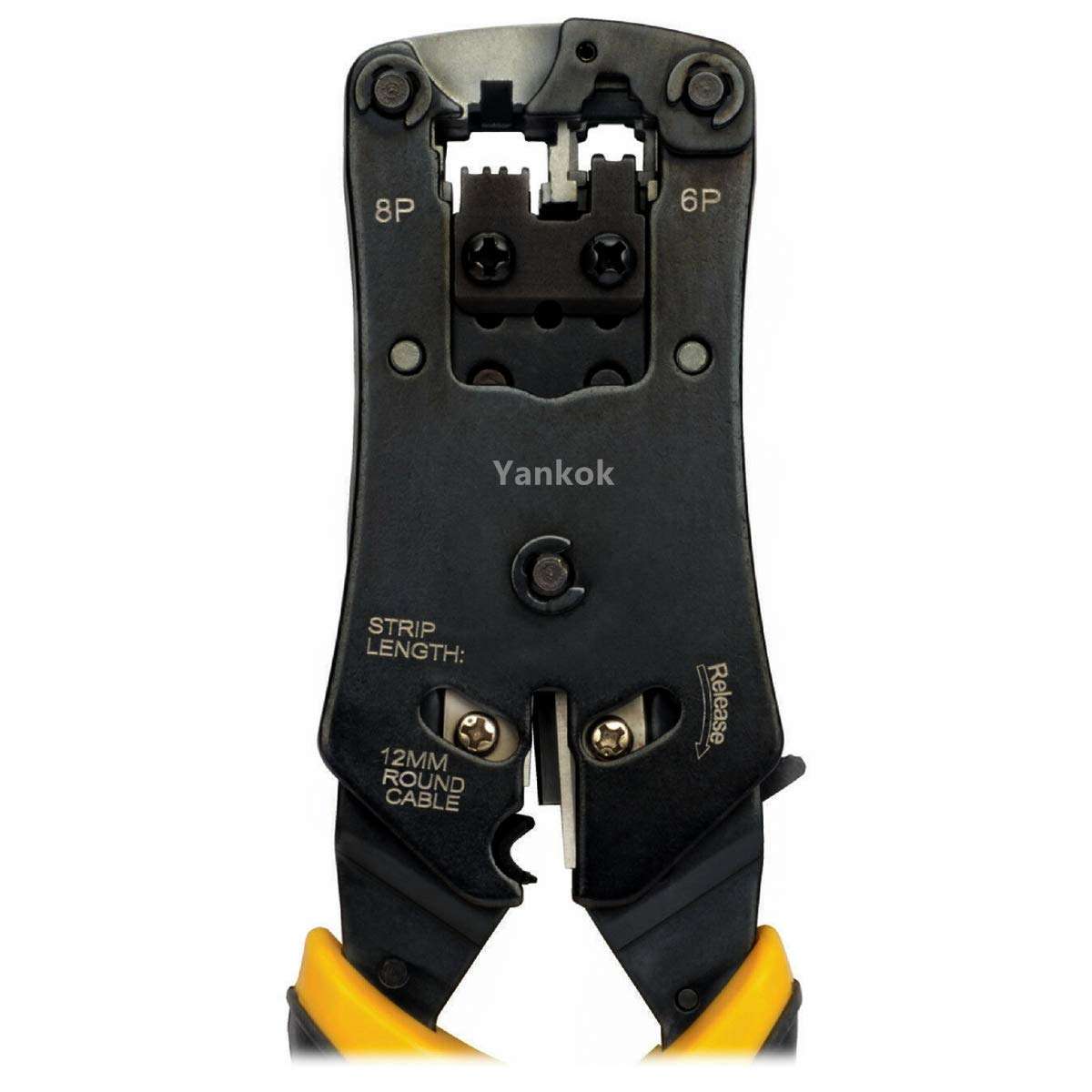 Yankok [HT-376 Modular Plug Crimper] Crimps RJ45 8P8C RJ12 RJ11 6P6C/4C/2C, RJ10 and RJ9 4P4C/2C Connectors, Strip Cut and Test Ethernet Cables w/Cable Tester 6