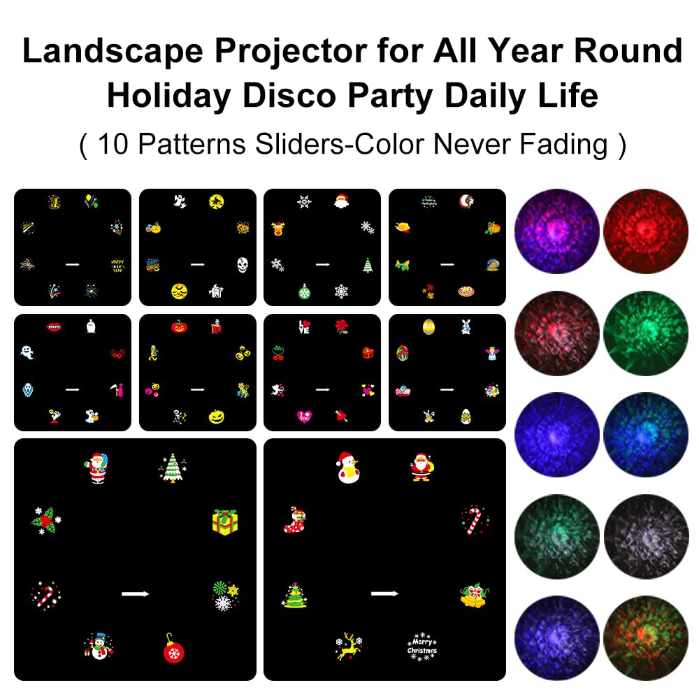 Projector Lights Outdoor, HD Effect 2-in-1 LED Outdoor Projectors with Remote Control Timer, 3D Ocean Wave & 8 Patterns Waterproof Lanscape Lights for Indoor Valentine Xmas Halloween Holiday Party 4