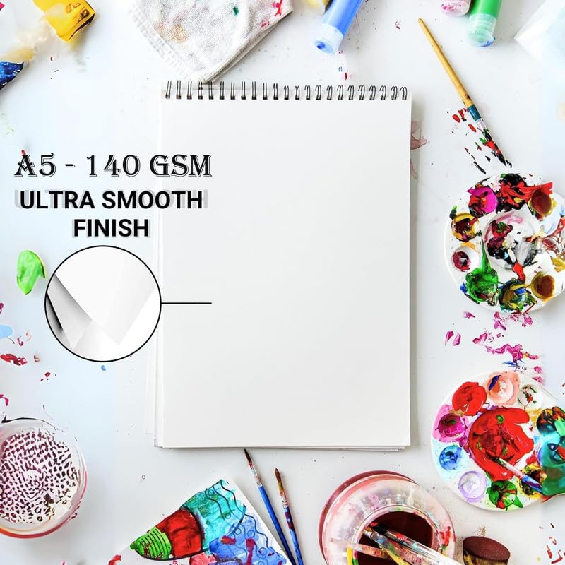 QUAKEL (AK-2) A5 Sketchbook | 50 Sheet | 140GSM | Durable Acid Free Drawing Paper |Top Spiral-Bound Sketchpad for Artists Kids & Professionals for Marker Colored Pencil Charcoal 4