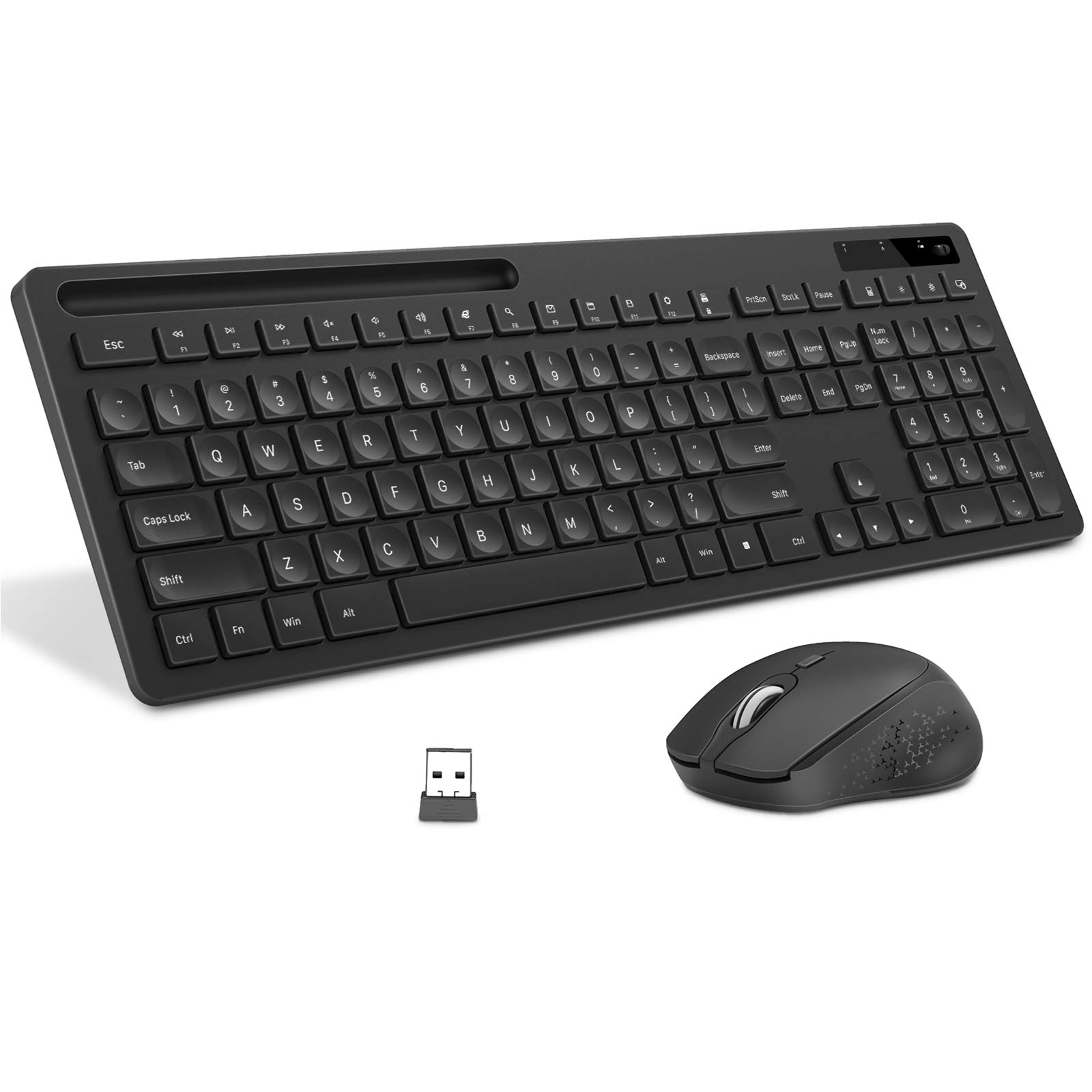 VIVEFOX Wireless Keyboard and Mouse - Keyboard with Phone Holder, 2.4GHz Silent USB Wireless Keyboard Mouse Combo, Full-Size Keyboard and Mouse for Computer, Desktop and Laptop (Black) 1