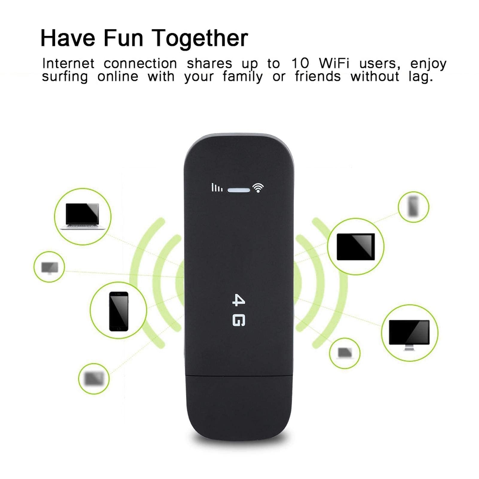 USB Wireless Portable WiFi Router, Built-in 4G/3G+WiFi Antenna 4G LTE USB Portable WiFi Router with Large Memory, Pocket Mobile Hotspot Wireless Network Smart Router(with WiFi) 4