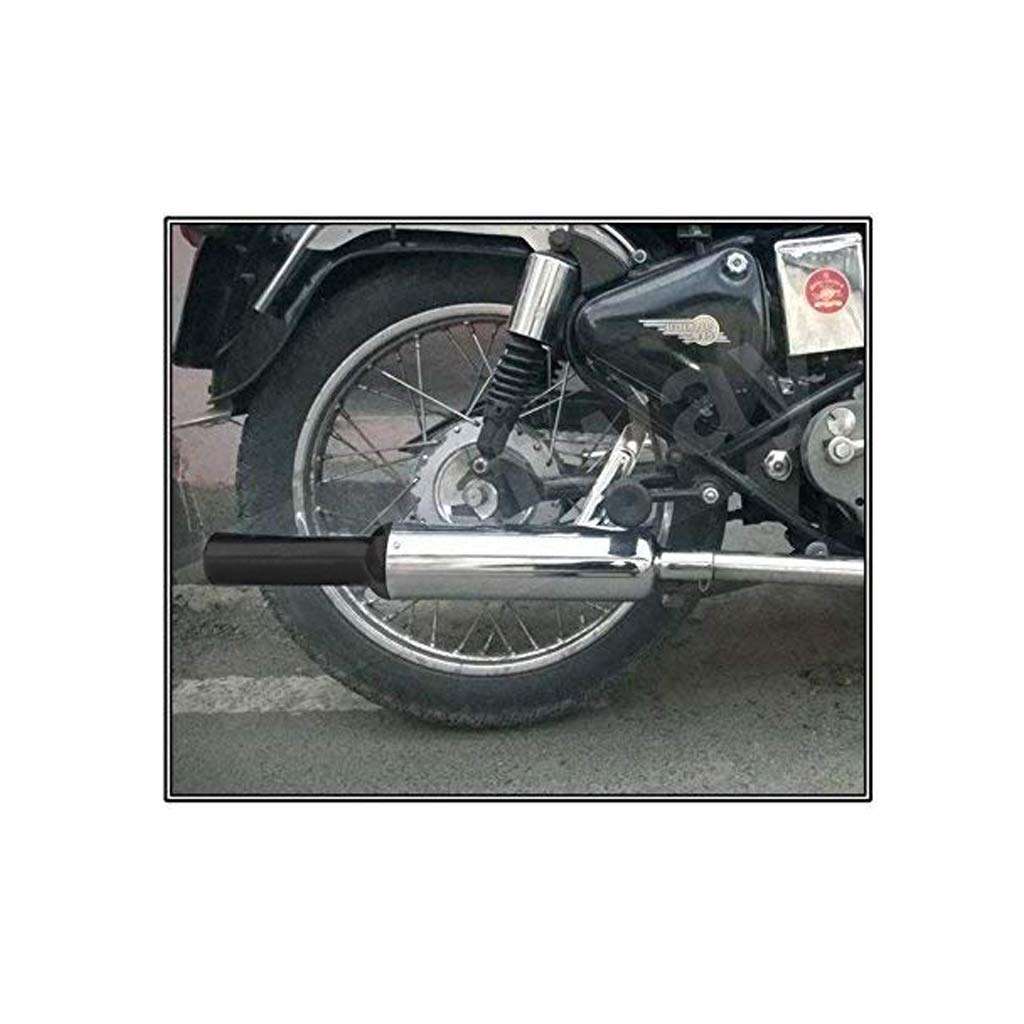 OZANGO Bike Mini Punjab Dholki Short Bottle Glasswool Filter Bullet Exhaust Silencer Front Black With Zed Clamp Bush For Royal Enfield Classic 350 4