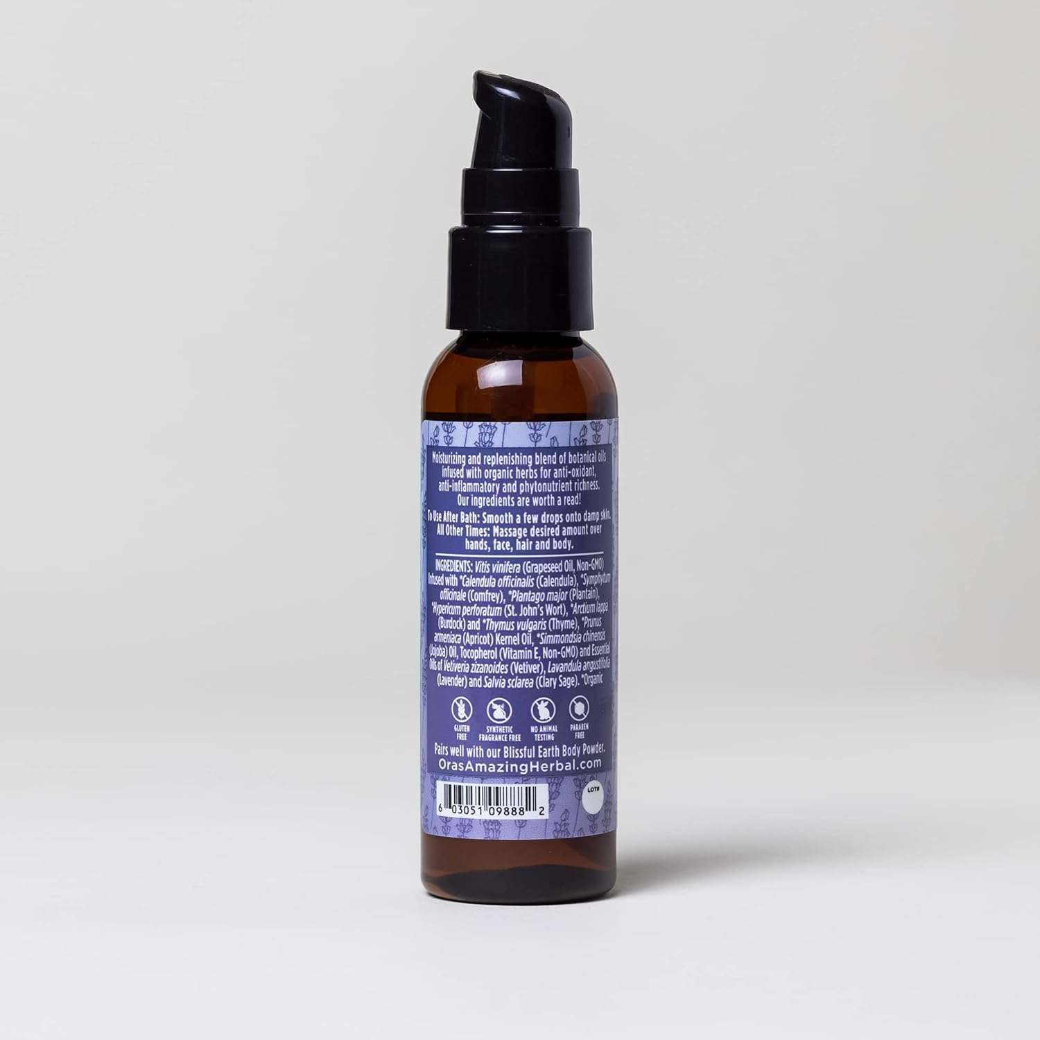 Talc Free Powder and Body Oil, Lavender Bath Set, After Shower Set, Blissful Earth Scent With Lavender Vetiver and Clary Sage, Intertrigo, Natural Skin Care, Ora's Amazing Herbal 5