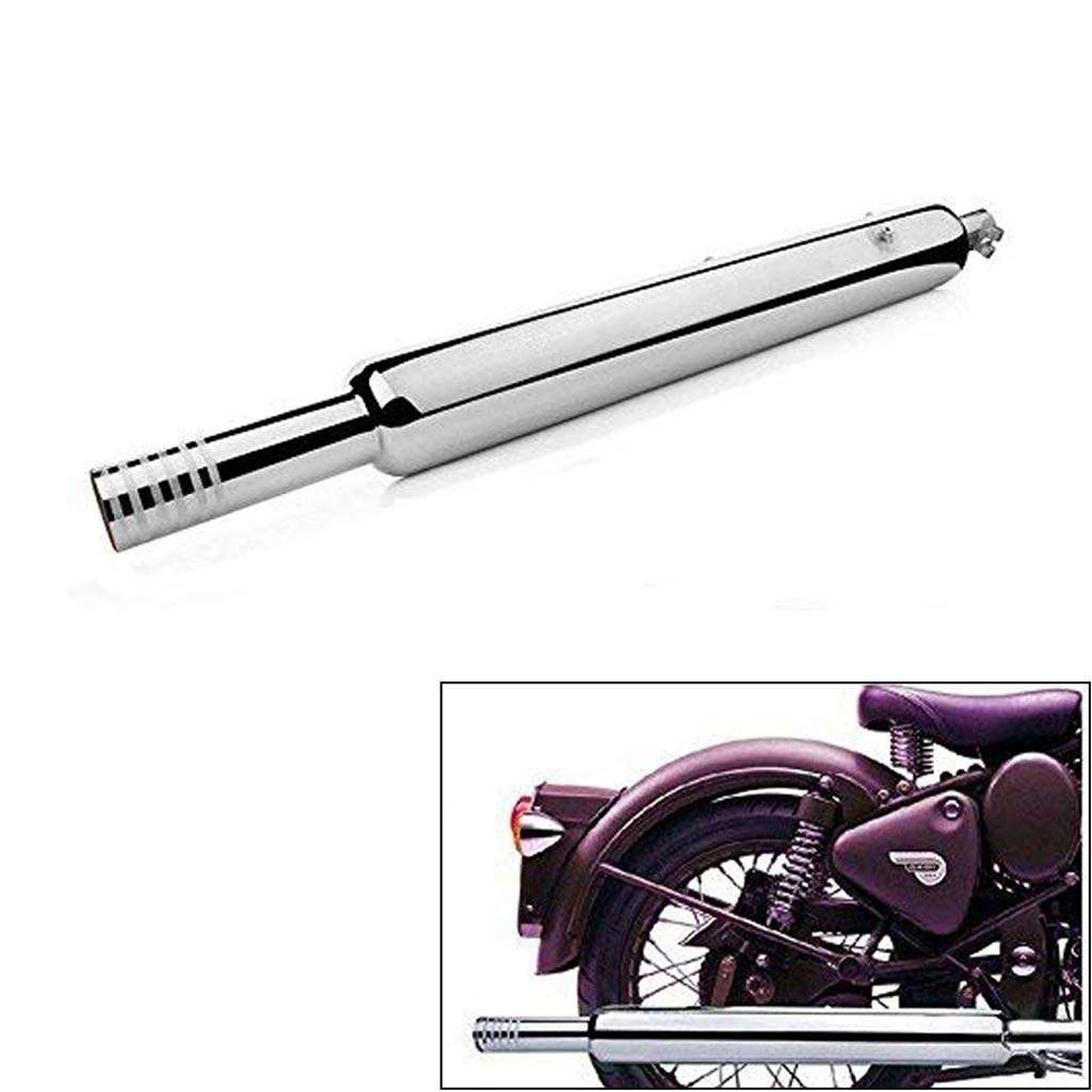 OZANGO Bike Long Punjab Dholki Long Bottle Empty Free Flow Bullet Exhaust Silencer Chrome With Zed Clamp Bush For Royal Enfield Bullet Electra 3