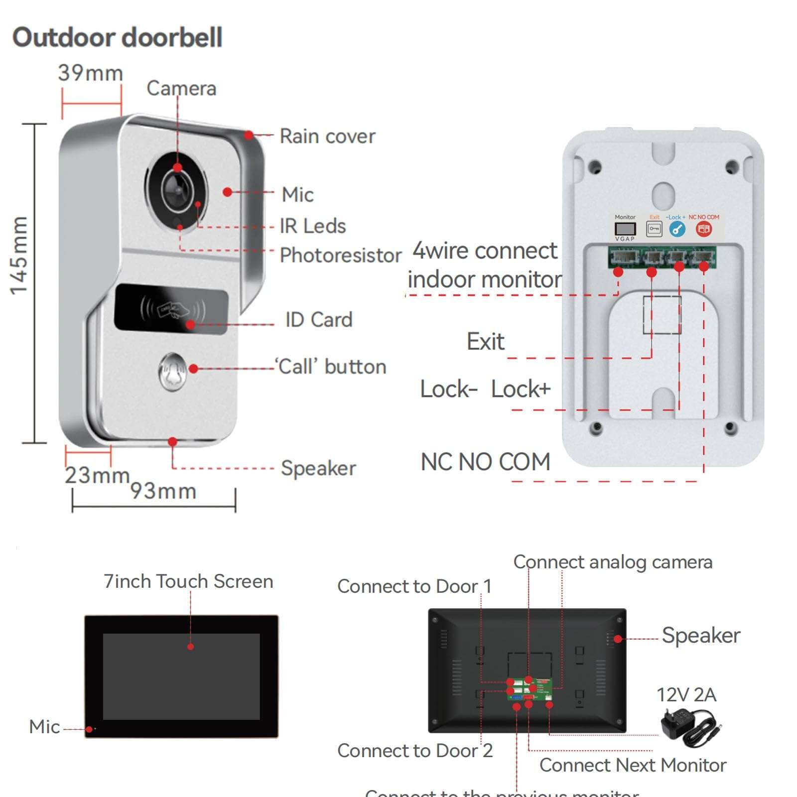 Wireless Video Doorbell Intercom with 7 inch Touch Monitor System,1080P Video Entry Doorphone Door Camera with Lock,TUYA WiFi Smart Home Video Intercom Kits for Home Apartment 6