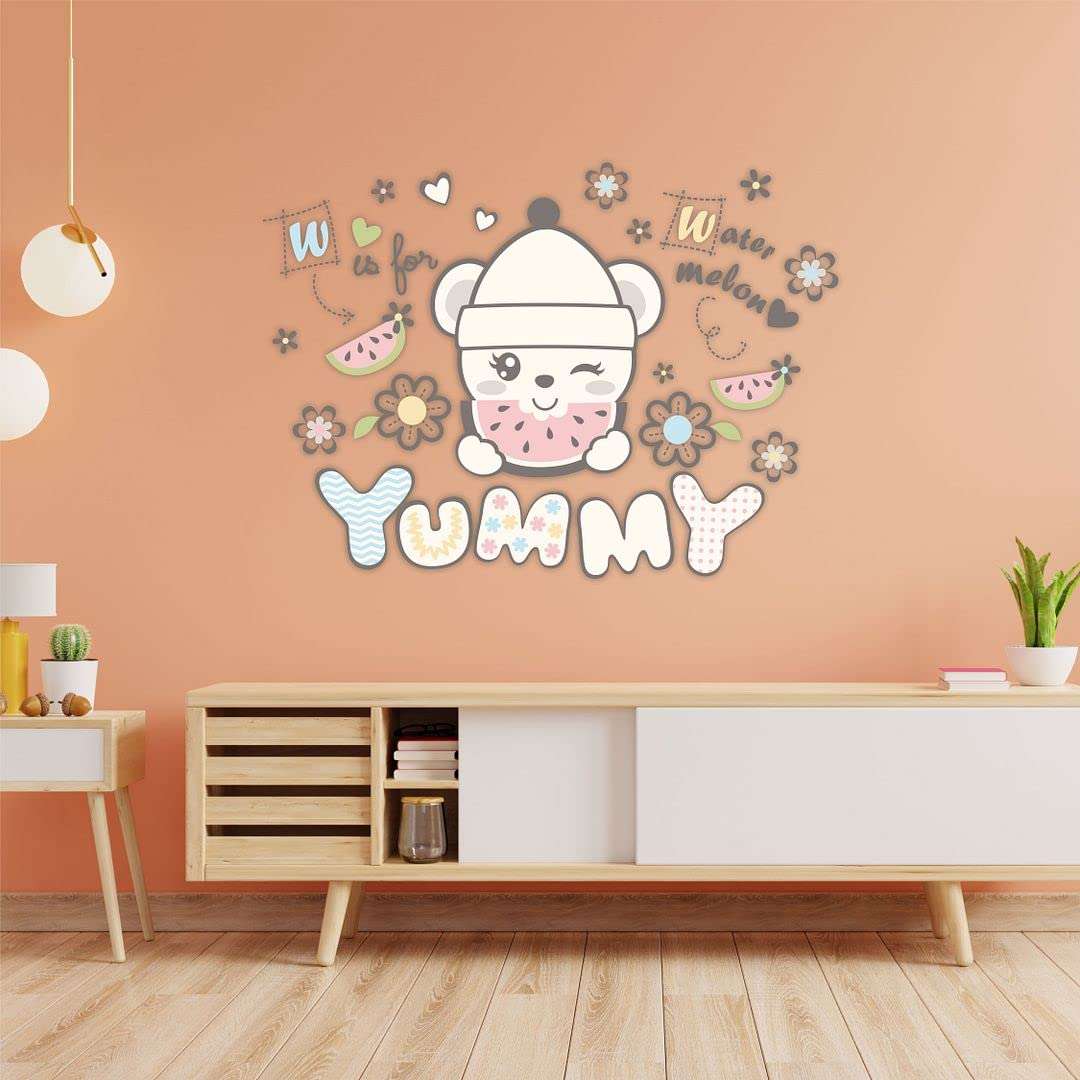 KREEPO Yummy Water Melon with Cute Teddy Self-Adhesive PVC Vinyl Wall Sticker for Wall Decor Size(45cm x 60cm)_kr17 4