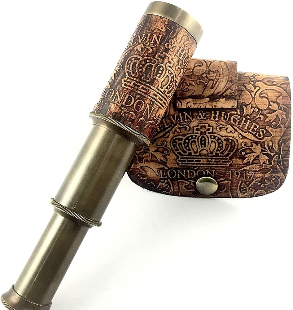 6" Nautical Handheld Pirate Brass Telescope with Anchor on Wooden Box , Sailor Home Decor Toy Gift (6", KELVIN) 4