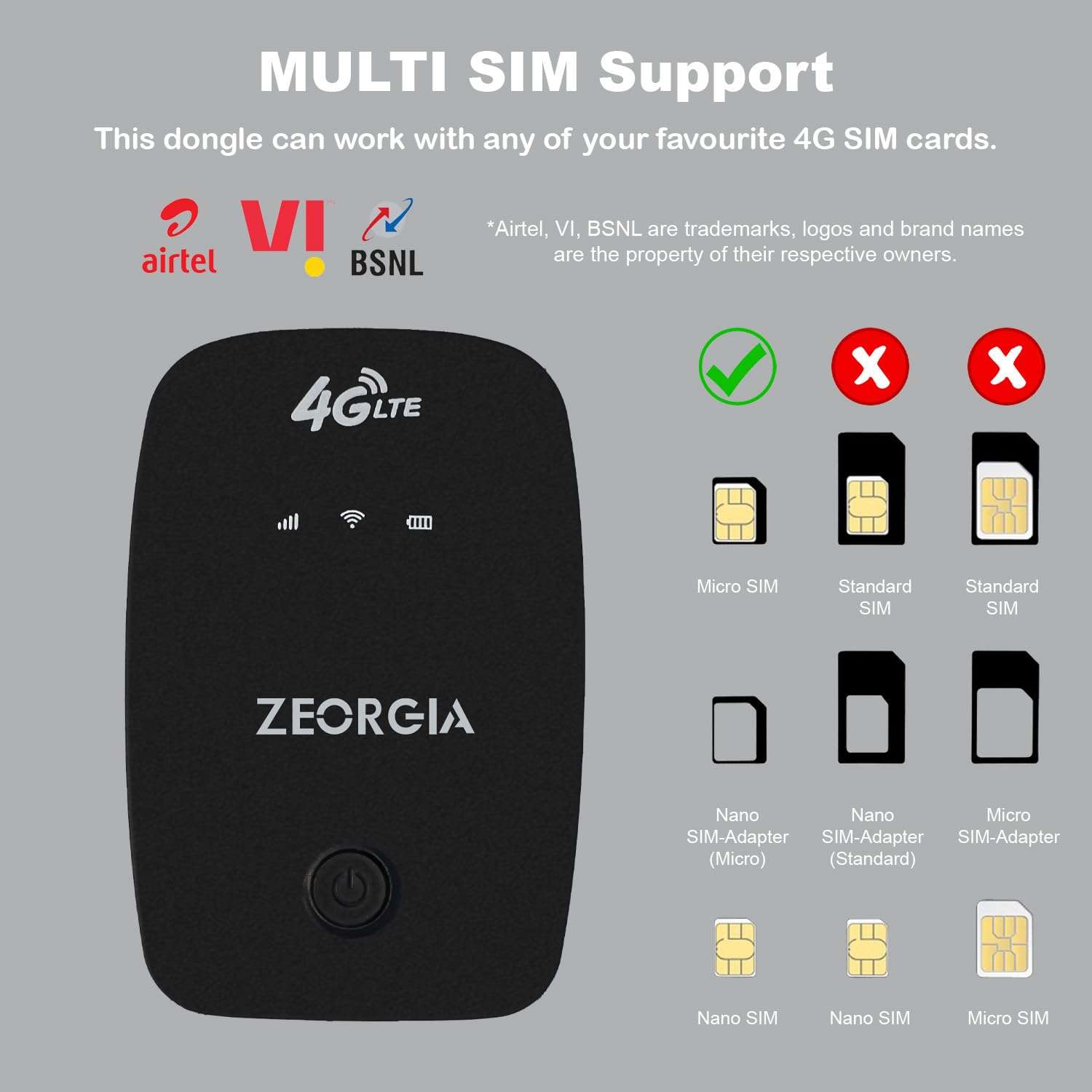 ZEORGIA 4G LTE Wireless Dongle with All Sim Network Support | Single Band Plug & Play Data Card with Up to 150Mbps WiFi Hotspot | 2100Mah Rechargeable Battery 4