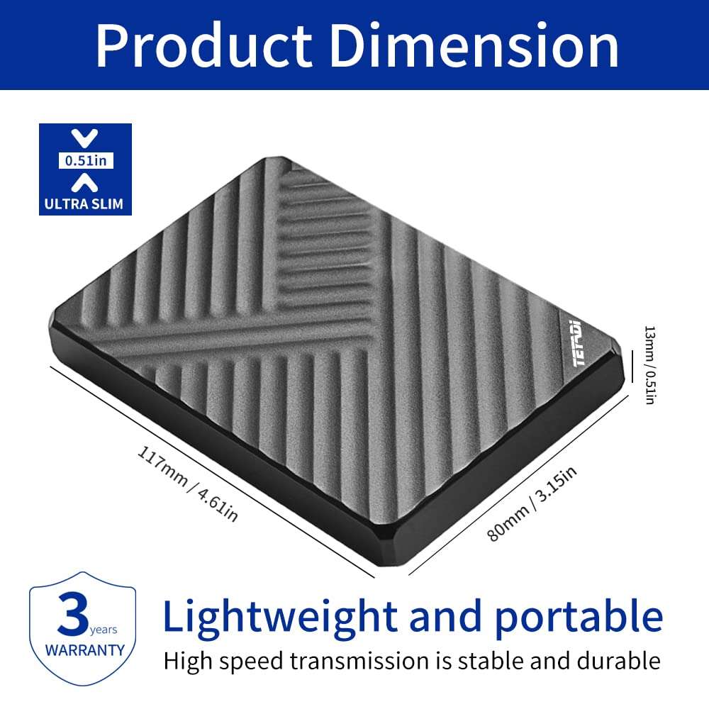 TEYADI External Hard Drive 500GB Ultra Slim Portable Hard Drive USB 3.0 Super Fast Transfer Speed, HDD Storage Compatible PC,Apple Mac, Smart tv,PS4 4