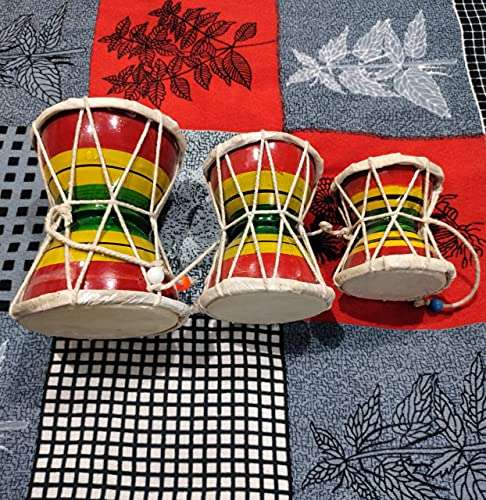 Delux Wood Carver Wooden Handmade Printing DAMRU Set of 3 2