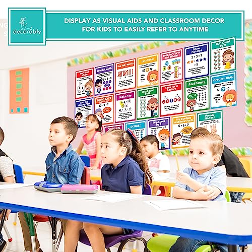 Decorably 20 Vibrant Math Posters for Elementary School, 11x14in Matte-Laminated Educational 1st Grade Math Posters 1st Grade, Kindergarten - Classrooms, Homeschool, Bulletin Boards 6