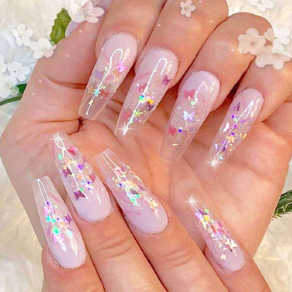 Butterfly Nail Art Stickers Decals Nail Sequins Holographic Glitter Nail Art Accessories Decoration for Women Girls 3D Nail Art Stickers 12 Color/Box 3