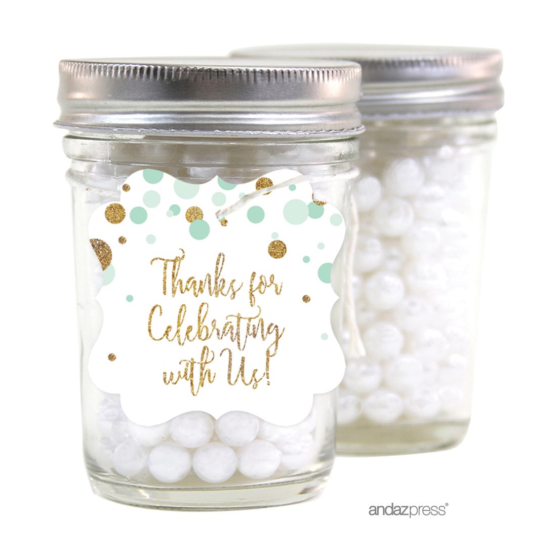 Andaz Press Mint Green Gold Glitter Boy Baby Shower Party Collection, Fancy Frame Gift Tags, Thanks for Celebrating with US, 24-Pack 3