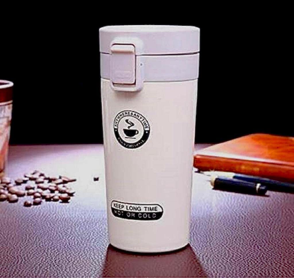 Nirvik Double Wall 380ML Vacuum Insulated Travel Stainless Steel Coffee/Tea Flask Thermos/Tumbler with Flip Lid Mesh Strainer Hot and Cold 6