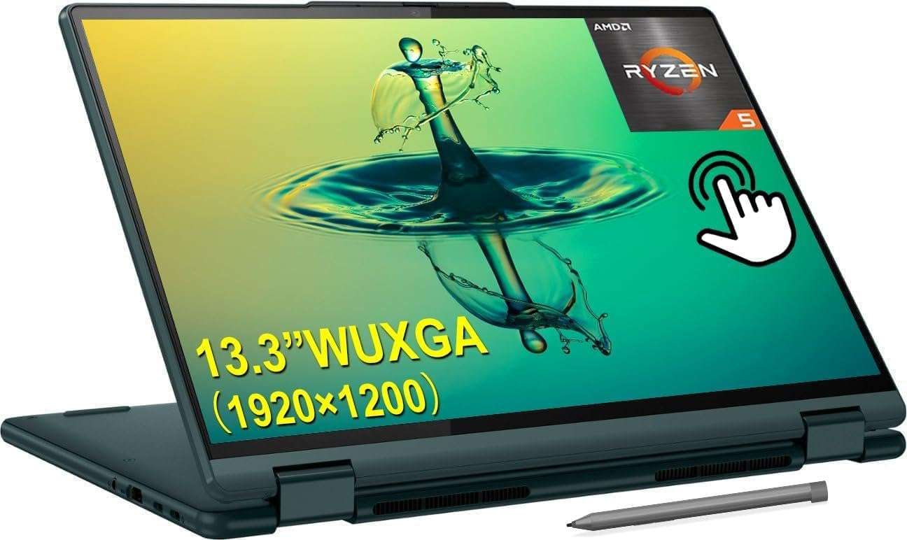Lenovo Yoga 6 13.3" WUXGA Touchscreen 2-in-1 Laptop, AMD Ryzen 5 7530U Processor, 8GB RAM 1TB SSD, Fingerprint Reader, Backlit Keyboard, Pen, Windows 11 Home, Dark Teal 1