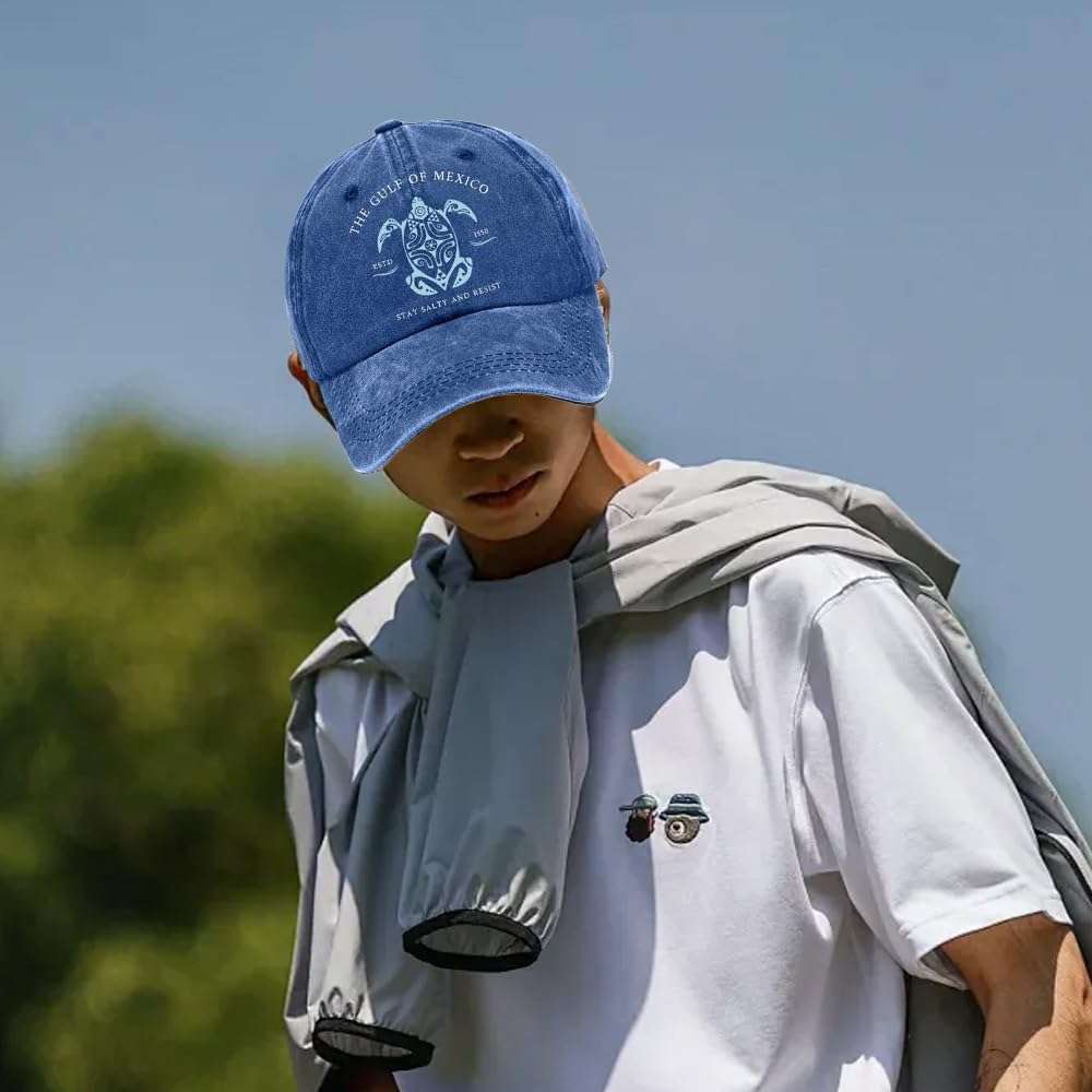 Gulf of Mexico Hat Sea Turtle Hat, Gulf of Mexico Established 1550 Cap, Vintage Baseball Caps for Men Women (US, Alpha, One Size, Blue) 4