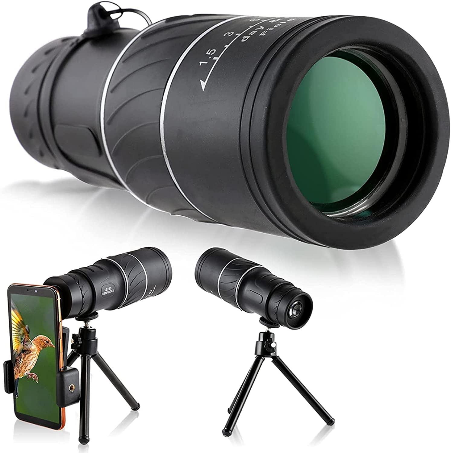 MIXEN 16X52 Magnification Zoom HD, Monocular Telescope for Adults and Children, High Power Telescope Gadget, Outdoor Telescope with Smartphone Holder & Tripod 1