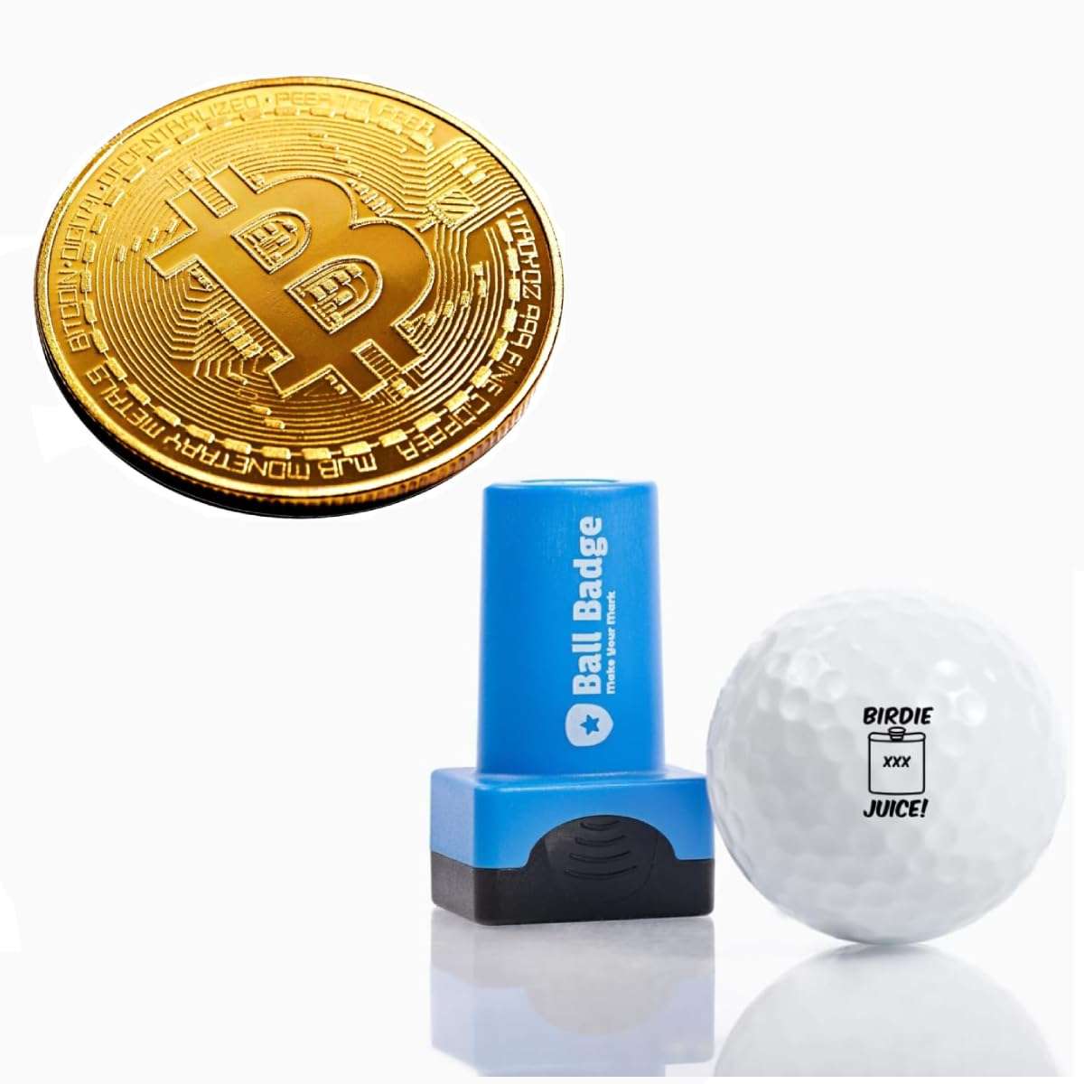 HODL 21 Bitcoin Coin and Ball Badge Golf Ball Stamp (Birdie Juice) Combo Pack 1