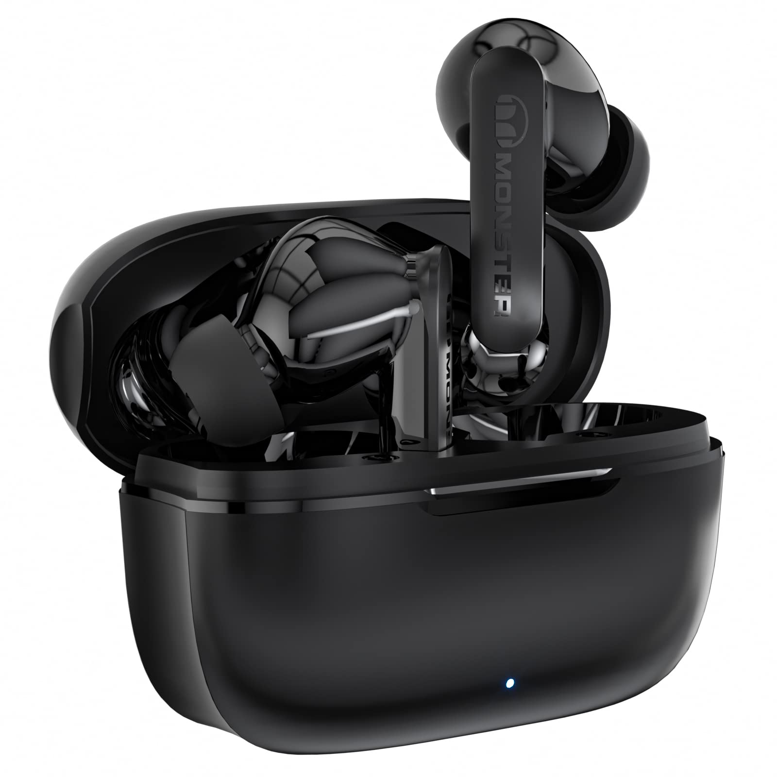 Monster N-Lite Clear Talk Wireless Earbuds Bluetooth 5.3 Headphones with CVC 8.0 Noise Reduction, IPX8 Waterproof, 60H Playtime, Fast Charging for Sport, Ash black, MH22107