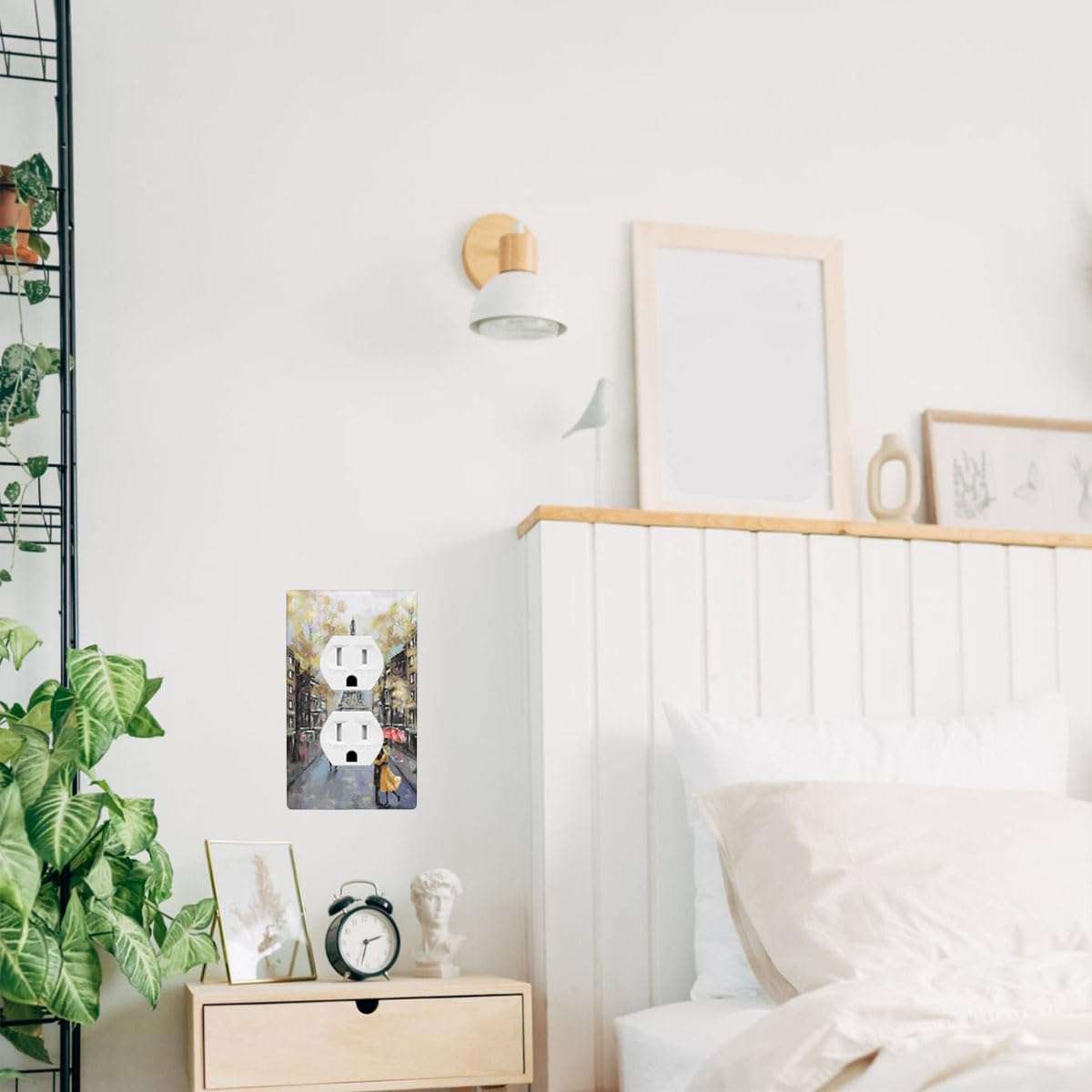 Pznen Paris Eiffel Tower Outlet Covers Duplex Wall Plate Standard Size 4.5" X 2.76" European City Landscape Yellow 1-Gang Plug Cover Light Switch Covers for Living Room Girl Bedroom 5