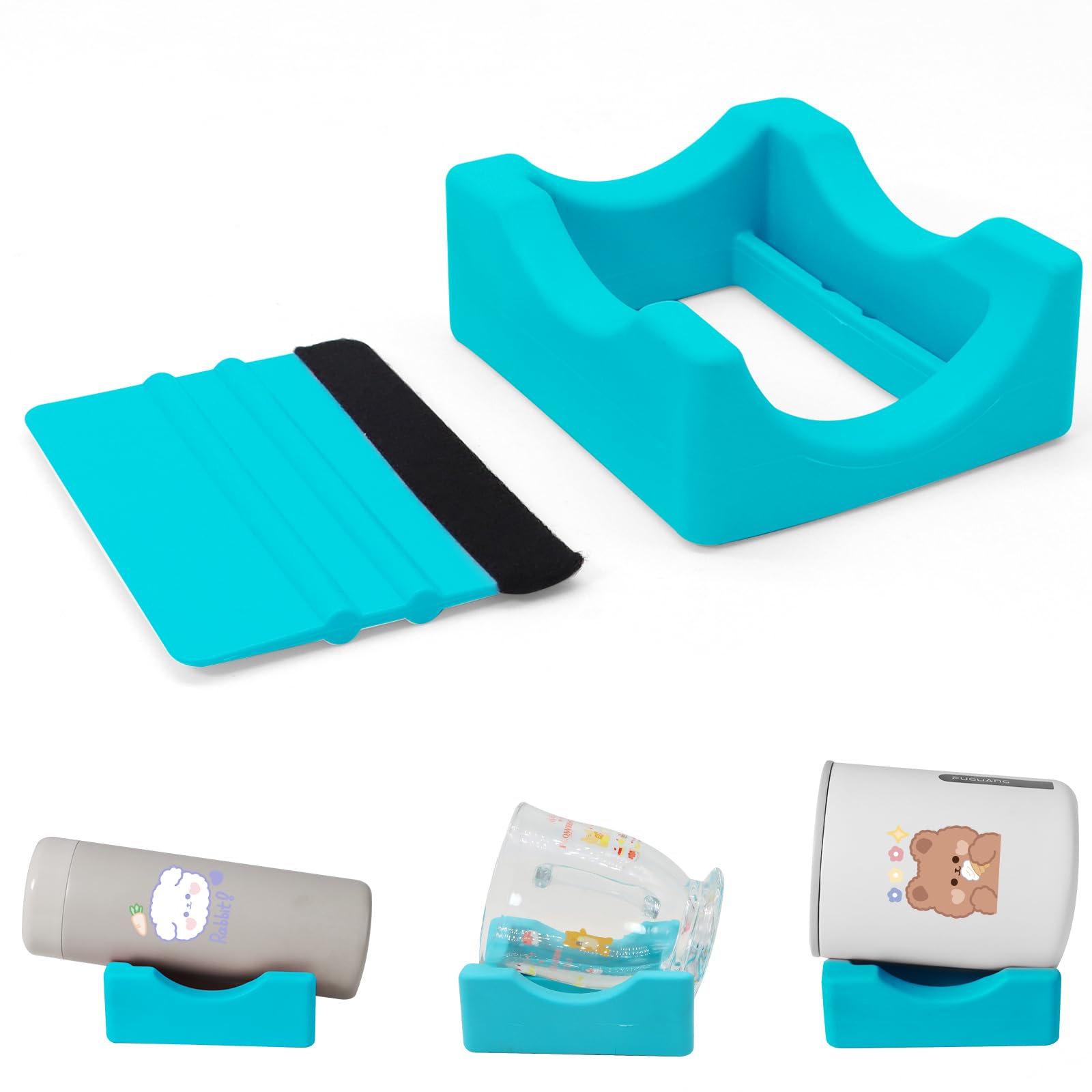 Silicone Cup Cradle Silicone Cup Cradle with Built-in Slot Anti-Skidding Tumbler Stand Cup Holder for Tumblers with Felt Squeegee Use to Apply UV DTF Stickers Vinyl Stickers for Tumblers (Blue) 1