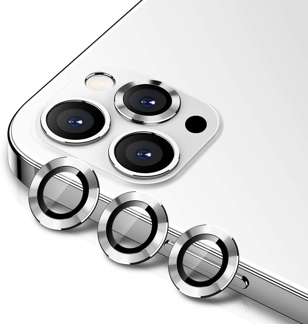 MobileZon Compatible for iPhone 14 Pro Max / 14 Pro Camera Lens Protector Tempered Glass Alloy Metal Rings Protection (Silver) 1