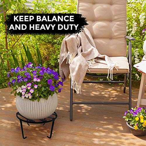 Bloomingdale Round Plant Stand Rust Free Heavy Duty - Flower Pot Stand for Balcony Garden Decoration Items Outdoor - Sturdy Planter Stand for Plants (Set of 2), black 5