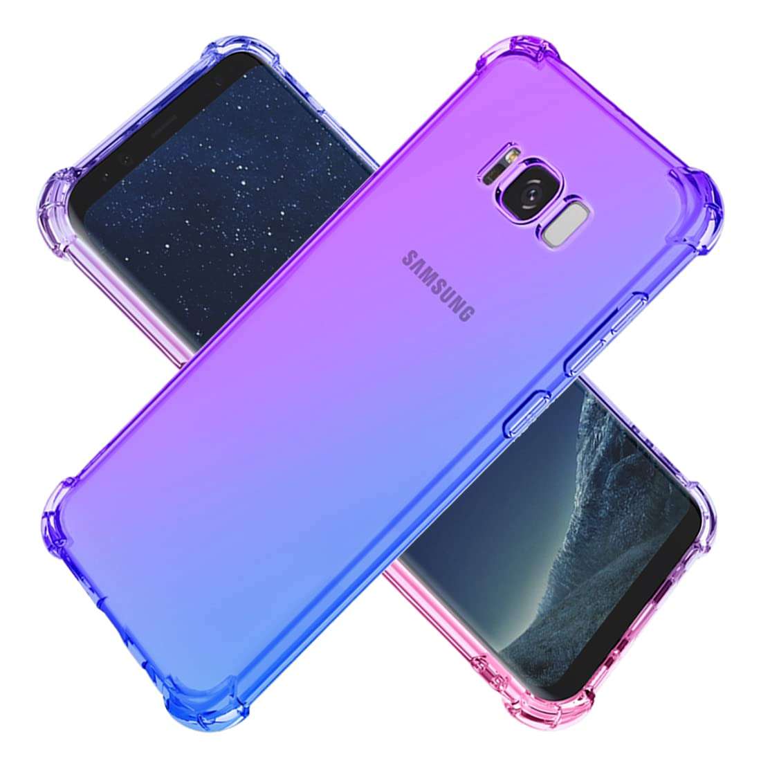 KOARWVC Case for Galaxy S8 Plus Case, Samsung S8+ SM-G955U Case, Crystal Clear Case Gradient Slim Anti Scratch TPU Shockproof Protective Phone Cases Cover for Samsung Galaxy S8 Plus (Purple/Blue) 1
