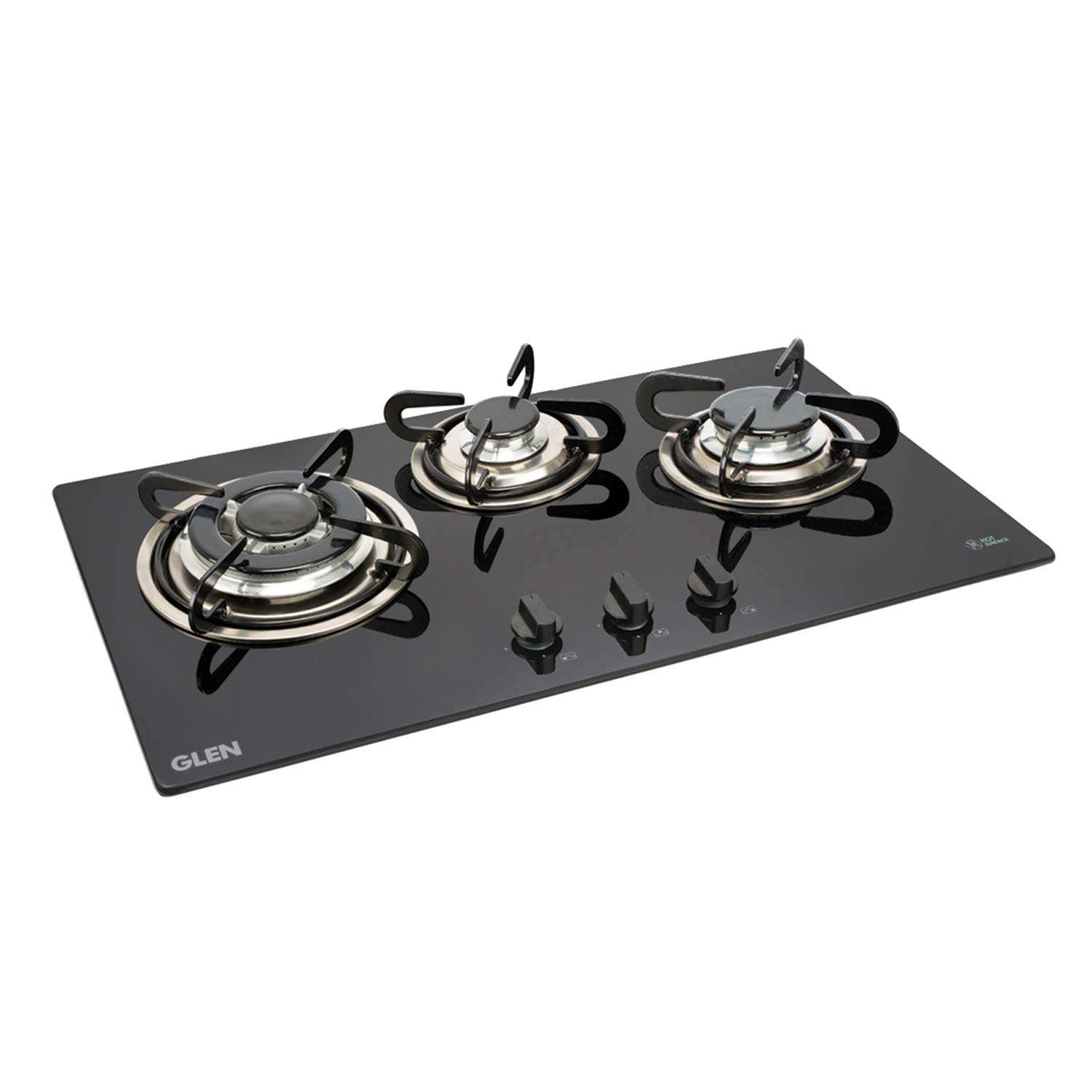 Glen 3 Burner Built in Glass Hob Auto Ignition (BH3B73TR Cooktop, Black) & Glen 4 Burner Gas Stove with Brass Burner (CT4B55BLBB Cooktop, Black) 2