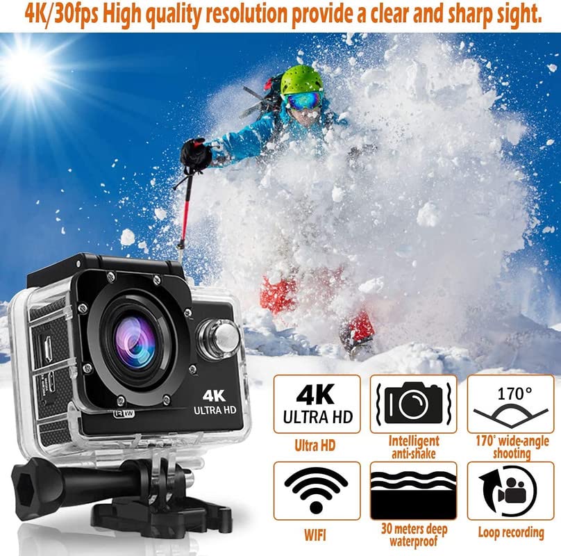 Drumstone 4K 30fps Action Camera with 170 Degree Wide Angle, 16 MP Image Resolution CMOS Sensor, WiFi, 30M Water Resistant for Youtuber/Bike Rider's/Helmet/Stunt Recorder-Silver| for Vlog & Travel 5