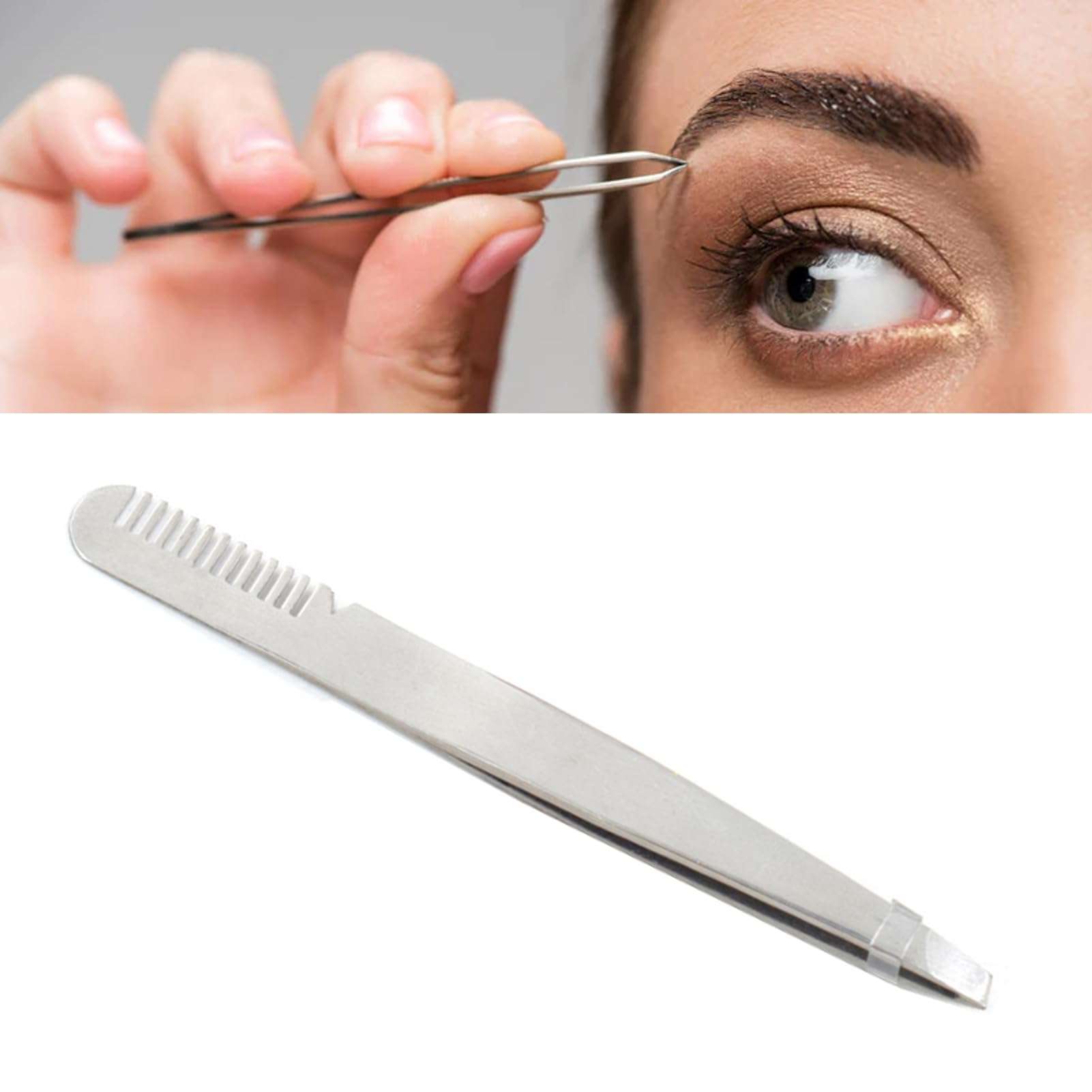 Eyebrow Tweezers with Comb, Stainless Steel Tweezers Comb, Ergonomic Design Makeup Grooming Tool for Eyebrows or Facial Hair, Accurate Clipping, for Untrimmed Eyebrows (silver) 5