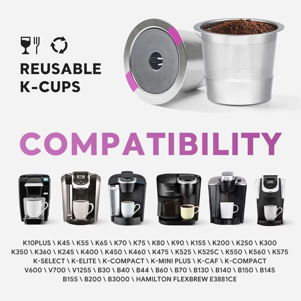 2 Pack Reusable K Cup Coffee Pods for K-eurig 1.0 & 2.0 Coffee Maker Stainless Steel Refillable K-eurig Coffee Filter 5