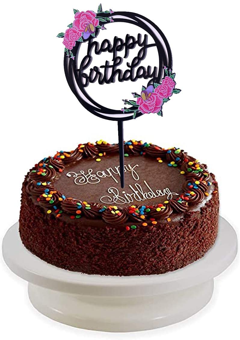 PartyToko Acrylic Happy Birthday Cake Topper with Flowers Special Decorations Items/Cakes Accessories happy birthday cake topper 1 PCS 3