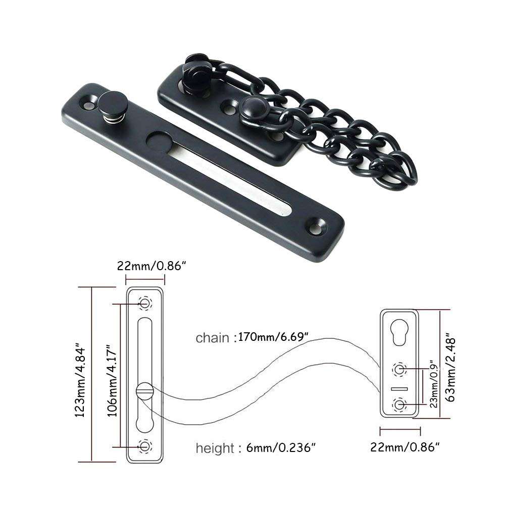Rannb Door Chain Stainless Steel Door Security Chain with Spring Anti-Theft Press Lock Black 3